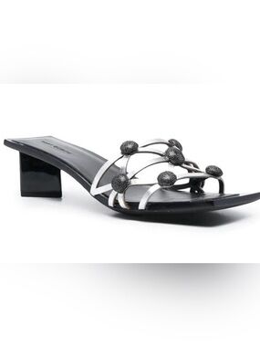 Tory Burch $670 NWOB CRYSTAL BOBBLE HEELED MULE SANDAL Silver/Black 5.5